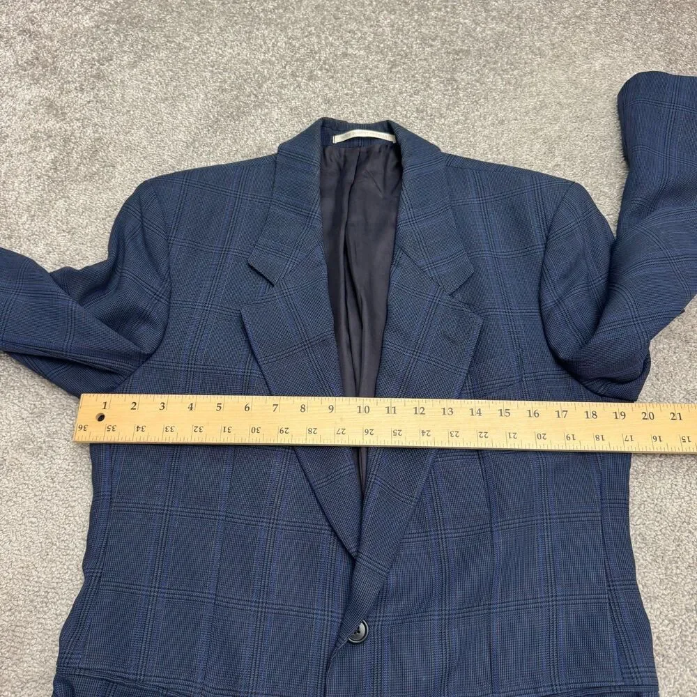 Vintage 80s Boss Hugo Boss Corleone Wool Suit Blazer Jacket Mens 38S Blue Plaid